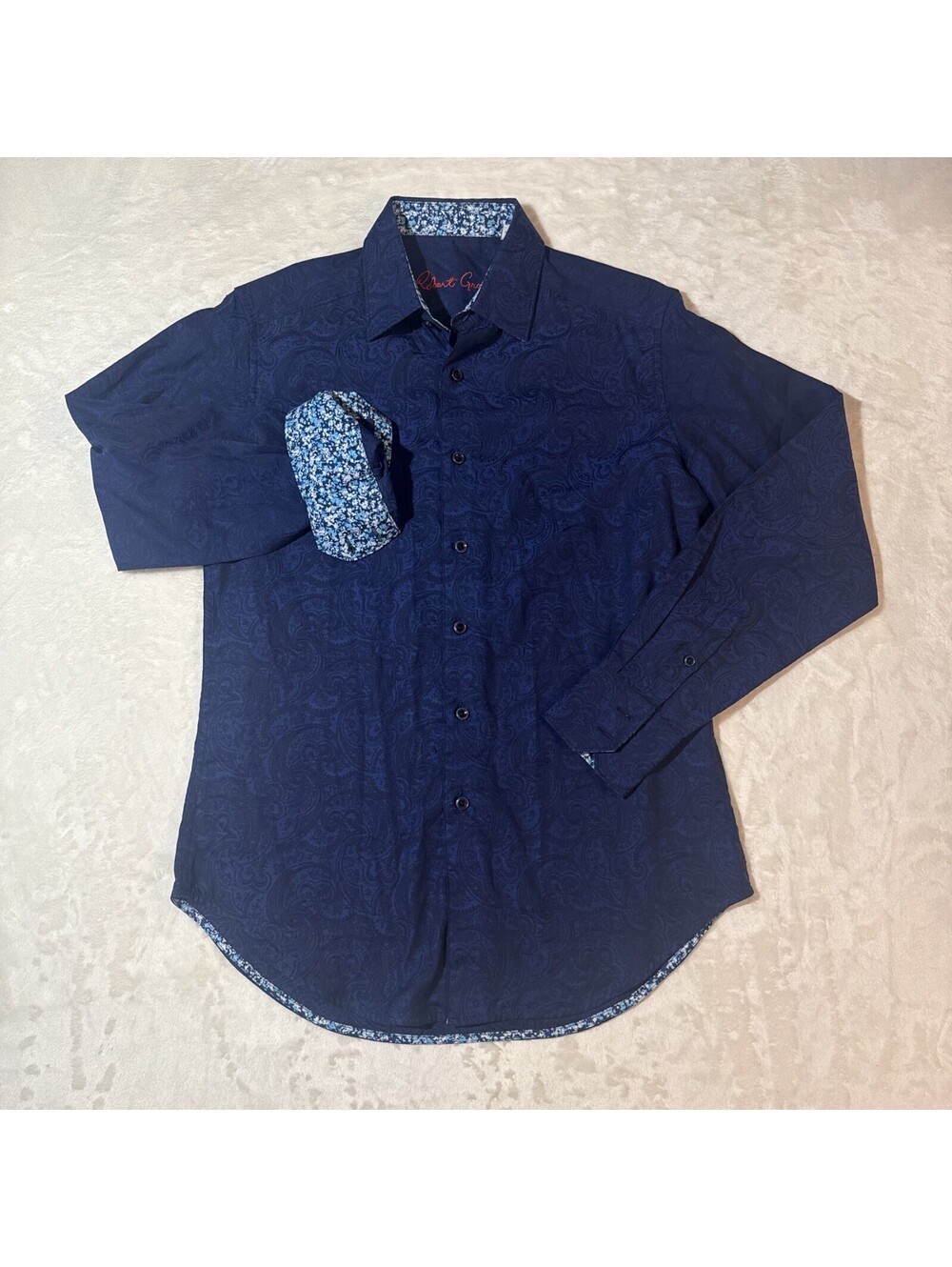 Robert Graham Shirt Mens XS Blue Paisley Classic Fit Point Collar Long Sleeve